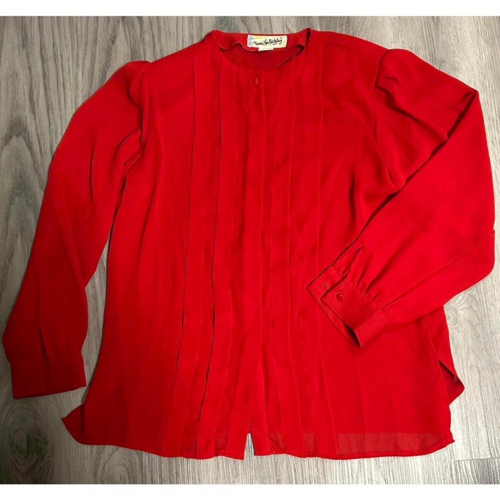 Vintage Pleated Diane Von Furstenberg Red‎ Long Sleeve Blouse Size 10 Luxury